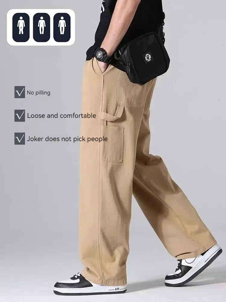 Army Green American Logging Cargo Pants Men's Spring and Autumn Loose American Vintage Straight Casual Pants Men's Trend. 