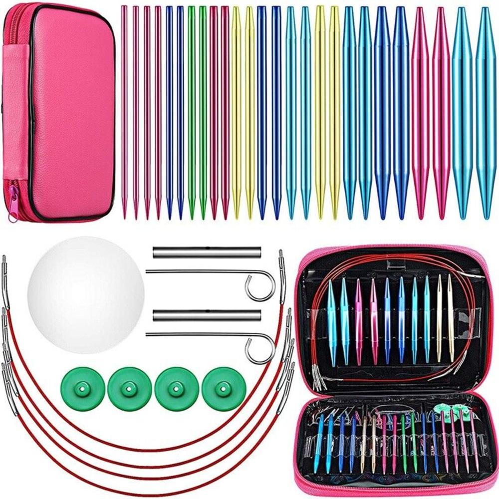 13 Sizes Aluminum Circular Knitting Needles Set Interchangeable Crochet Hooks
