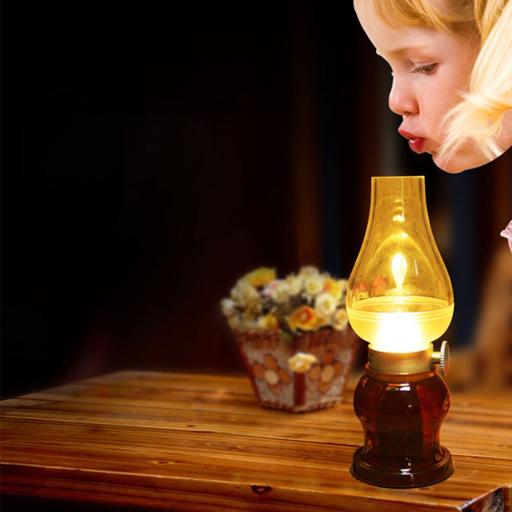 【Hey my home】Desk Light Vintage Lamp Blowing Retro Creative Kerosene Table Lamp Rechargeable LED Lamp For Reading. 