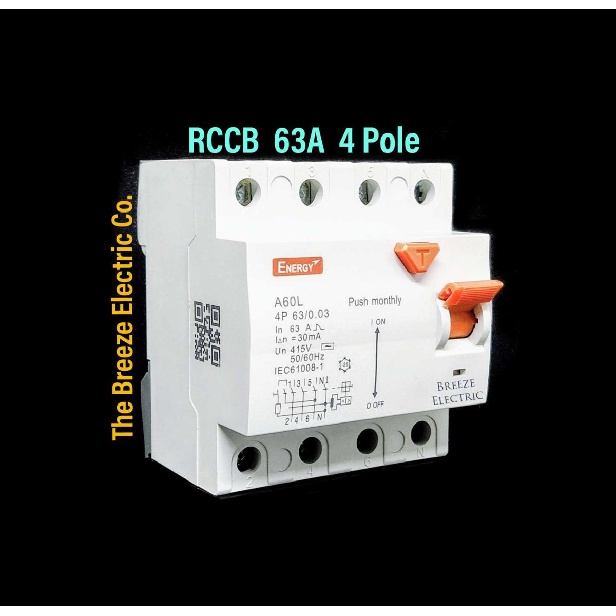 RCCB 63A 4P 4 Pole Circuit Breaker.