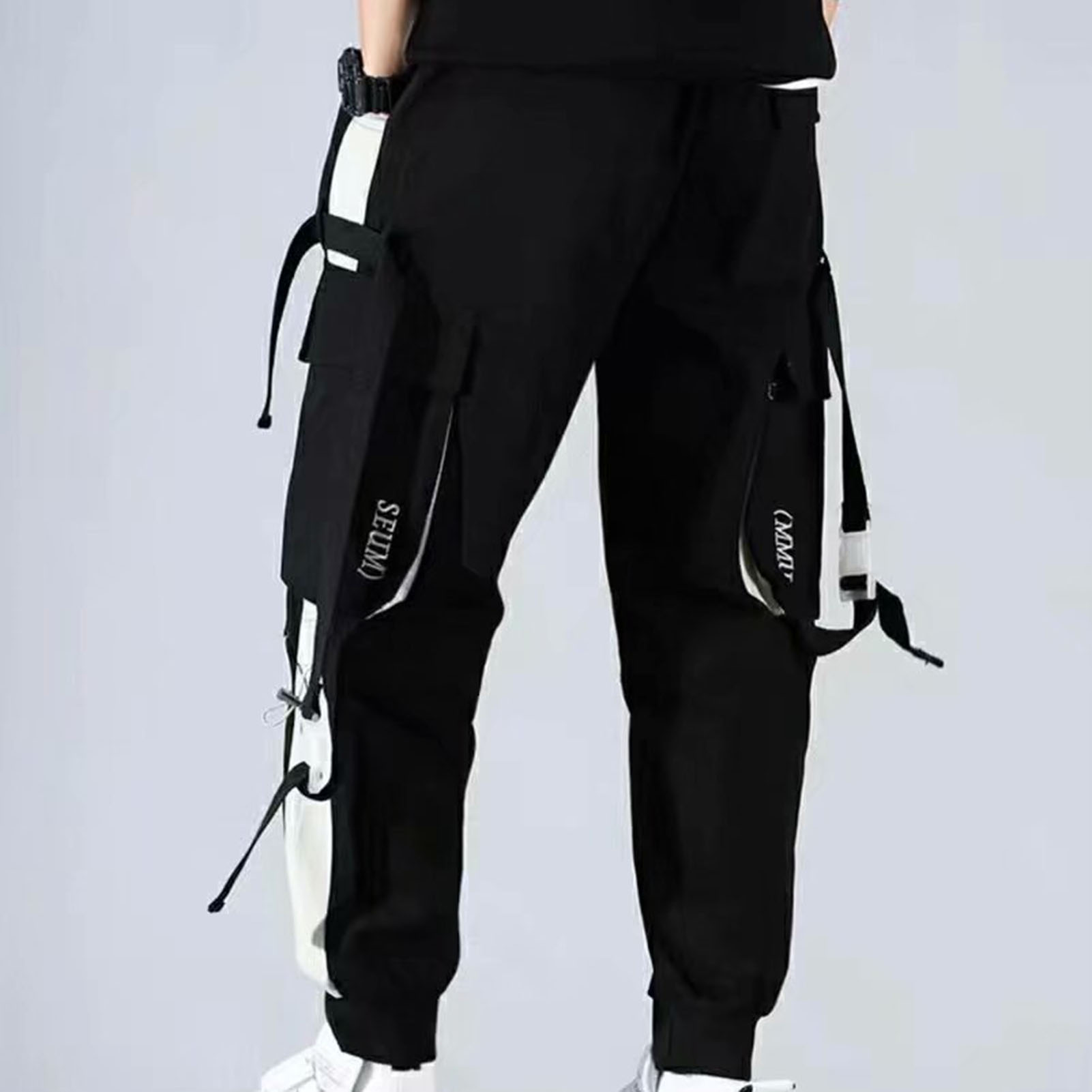 Autumn Cargo Pants Strap Design Jogger Color Stitching Cargo Pants. 