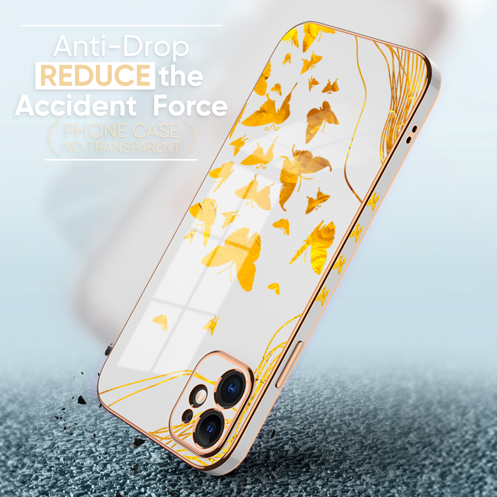TA for Xiaomi Redmi 10 5G Back Cover + Free Lanyard INS Style Golden Butterfly Luxury 6D Plating Case Side Pattern Soft Silicone Square Phone Cases. 