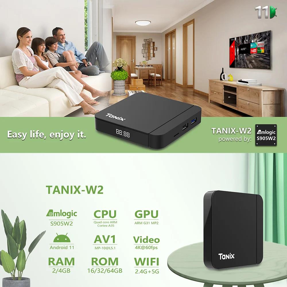 Tanix W2 Smart TV Box Android 11 Amlogic S905W2 with 2GB 16GB Support H.265 AV1 Dual Wifi HDR 10+ Media Player Set Top Box. 