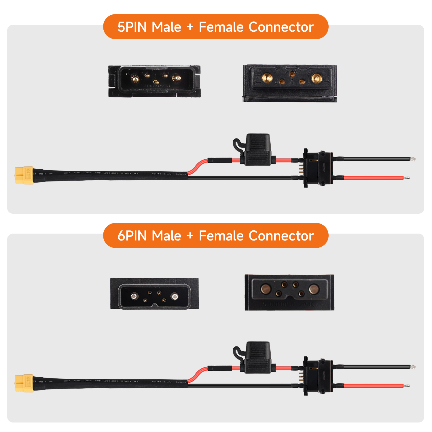 Hailong Battery Discharge Connector 5Pin 6Pin Male Female Connection E-Bike Battery Base Replacement Part 50A External Fuse. 
