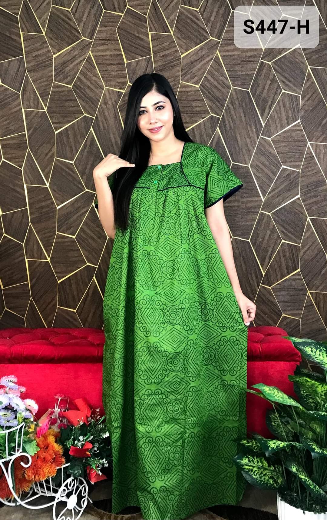 Women's Printed Cotton Maxi Dress - Stylish Design, Available in Multiple Sizes. 