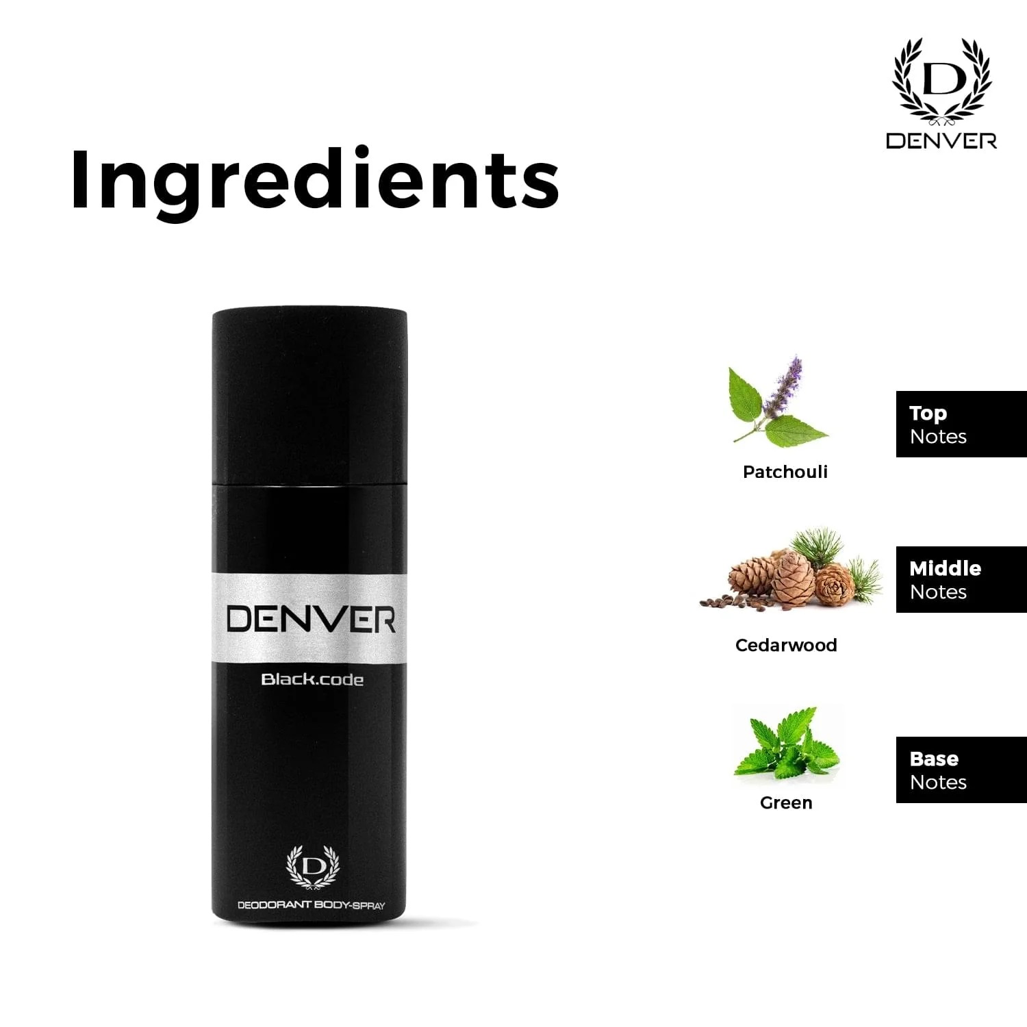DENVER - Black Code Deodorant Body Spray | Long Lasting Deodorant for Men - 165ML. 