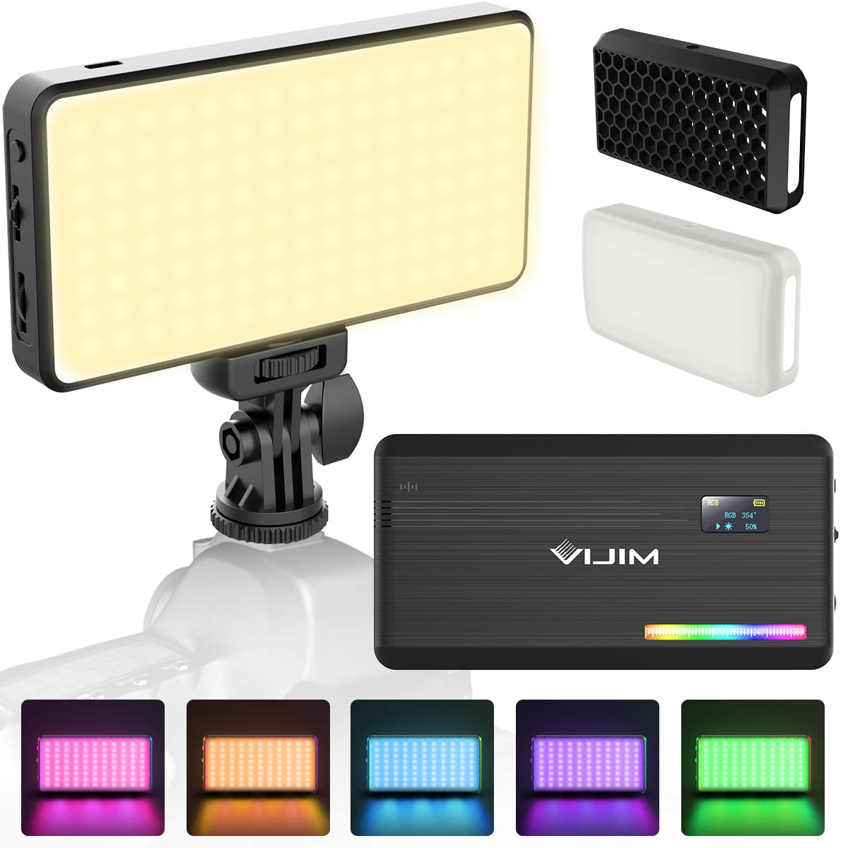 Ulanzi VIJIM VL196 RGB LED Video Light with Adjustable Stand, Dimmable 2500K-9000K Full Color 20 Lighting Effect Modes Camera LED Lights, Portable Photography Lighting with Softbox and Honeycomb Frame. 