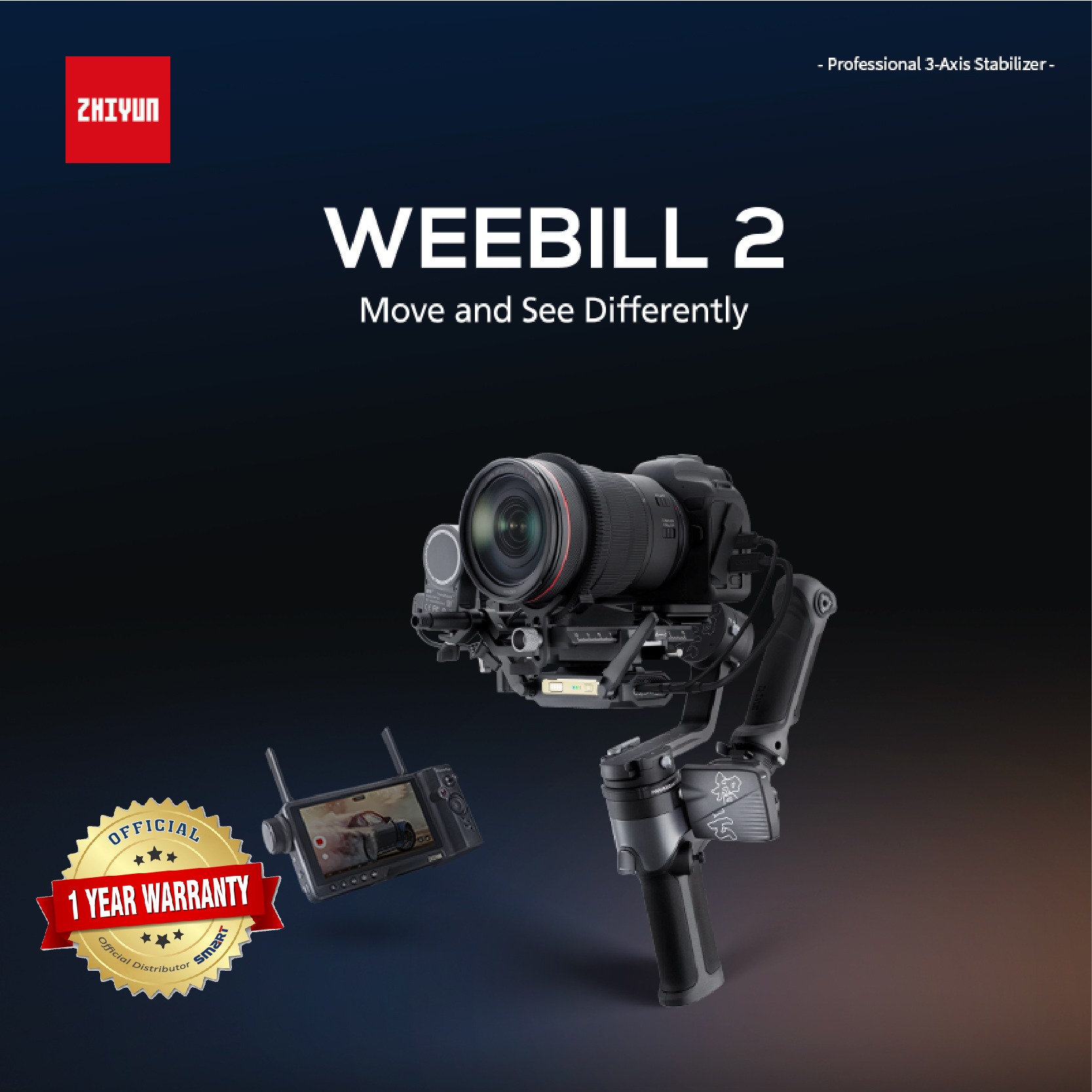 ZHIYUN Weebill 2 Gimbal Stabilizer for Mirrorless & DSLR Camera-18650-2600mAh Battery (Static State:Max:±0.04°, Min:±0.01°). 