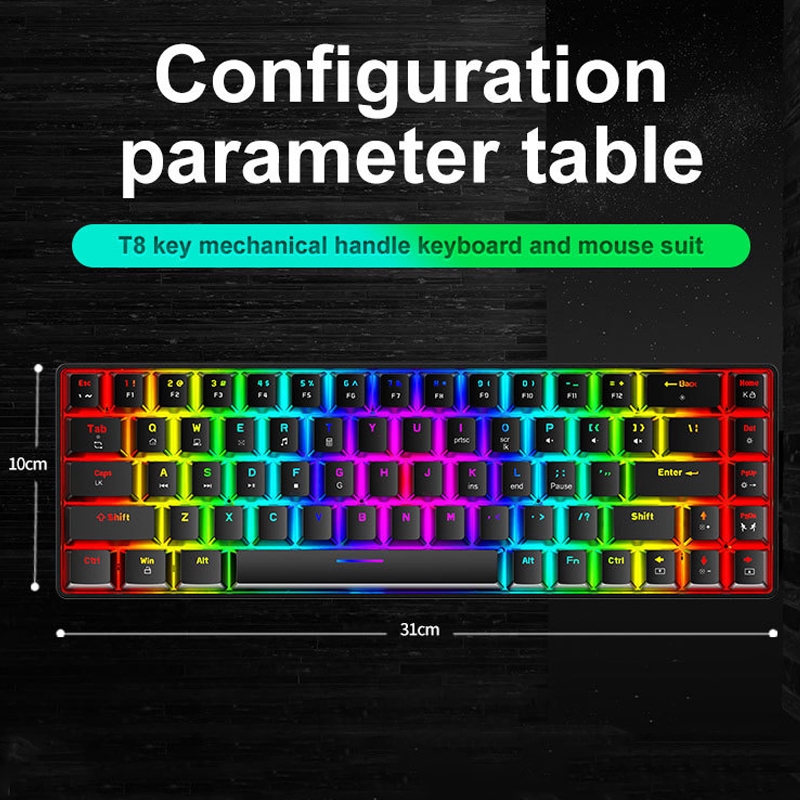 ZIYOU LANG T8 68 Keys RGB Luminous Gaming Mechanical Keyboard, Cable Length:1.6m. 