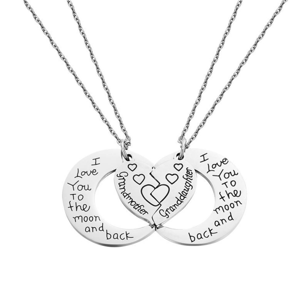 the Moon and Back Mother Daughter Heart Necklace Pendant Gift 2Pcs I Love You to. 