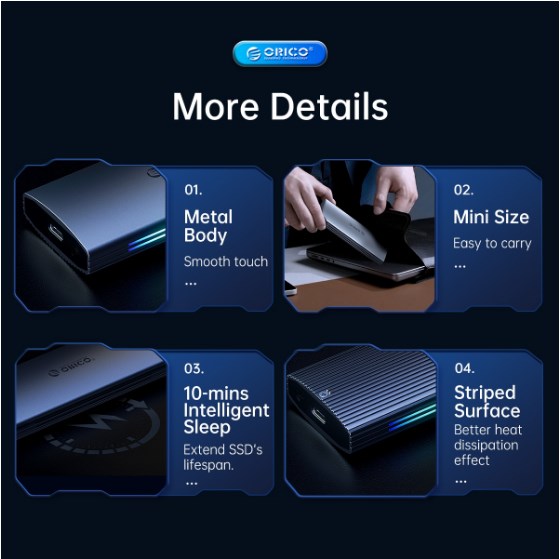 ORICO M2R2-G2-SV 10Gbps Multi-Color Glowing RGB Gaming Style M.2 NVMe SSD Enclosure(Silver). 