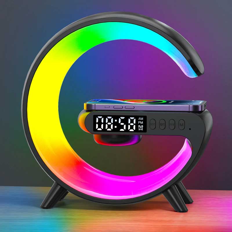 Doomhot G63 4 In 1 Bluetooth Speaker 10W Multifunctional Wireless Charger LED Atmosphere RGB Night Light Alarm Clock Desk Lamp Bluetooth Speaker  Wireless Charging Modern Speaker. 