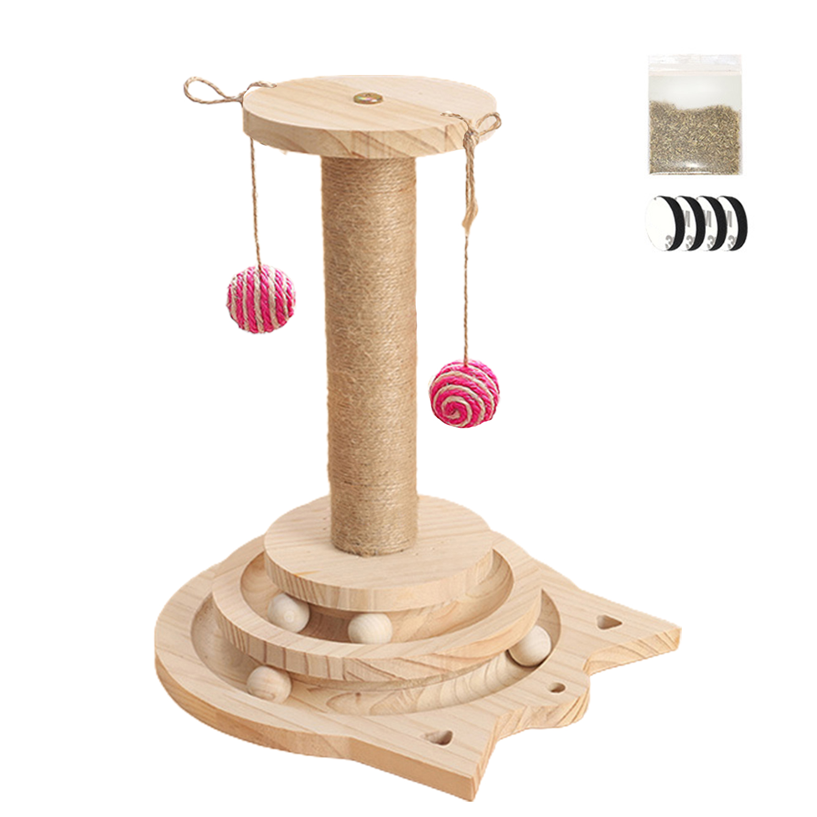 1 Set Pet Turntable Toy Smooth Edges Anti-scratch Wood Pet Kitten Beads Turntable Feather Toy Pet Accessories. 