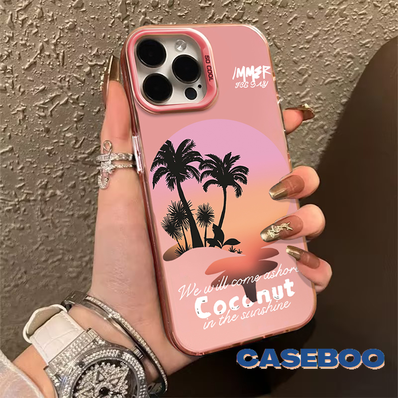Fashion Beach Sunset Coconut Tree Case for Realme C67 C17 5i C53 5 C25 C12 C15 C51 C35 C11 C55 9i C33 6i C20 C30 7i 5s 8i C25Y C21 C21Y C20A Note 50 Narzo 50 Metal Lens Soft Cover. 