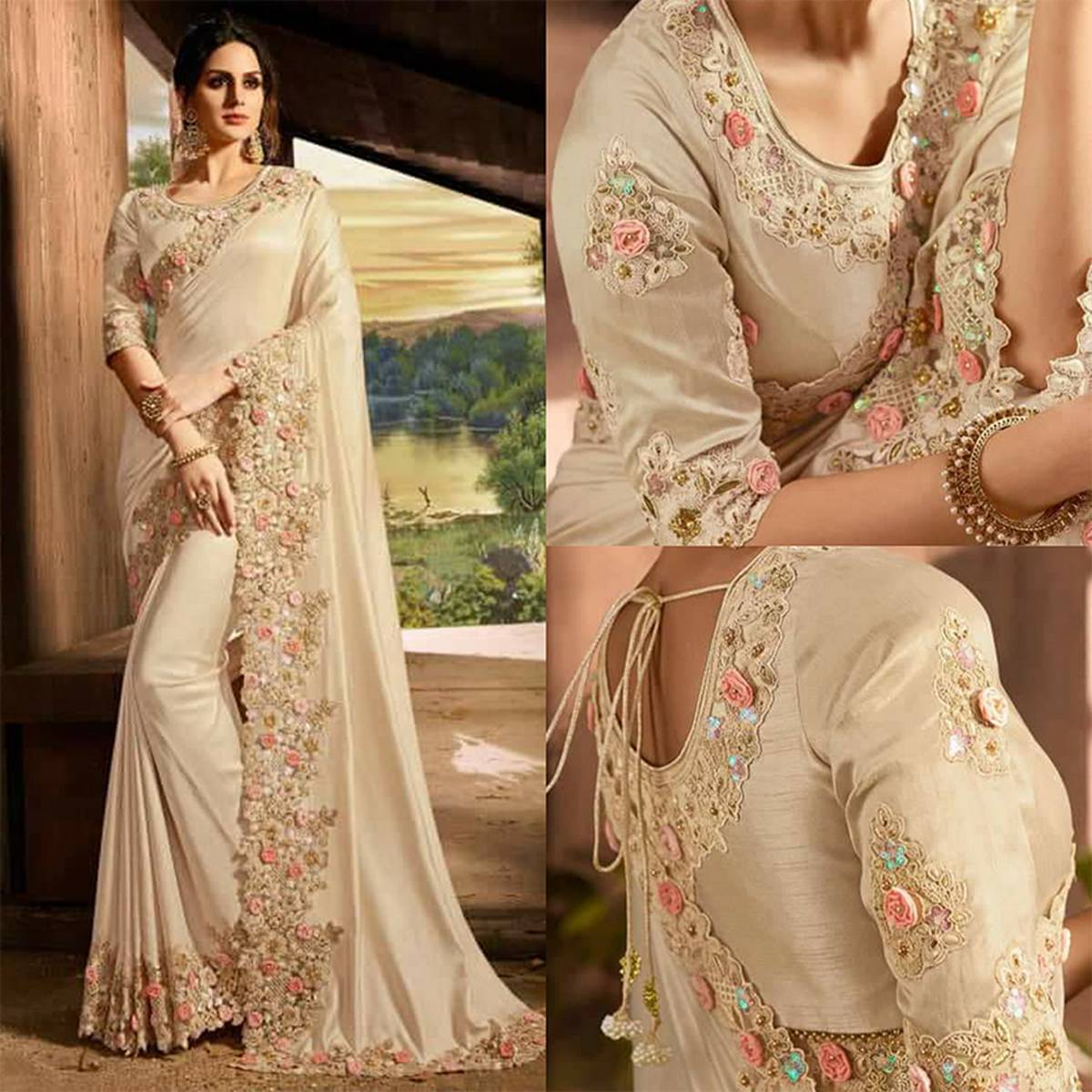 biscuit colour wedding sarees