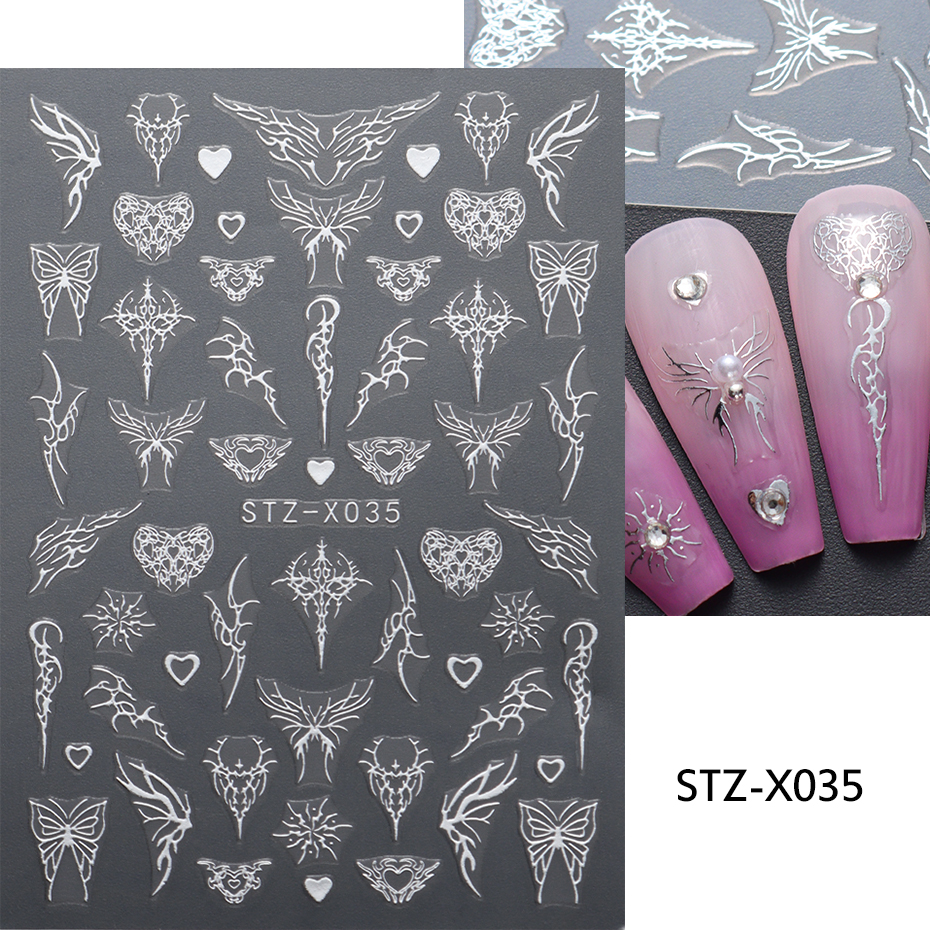 3D Love Heart Nail Stickers Holographic Bronzing Stars Sliders Starlight Flame Silver Chrome Y2K Nail Art Manicure Decoration