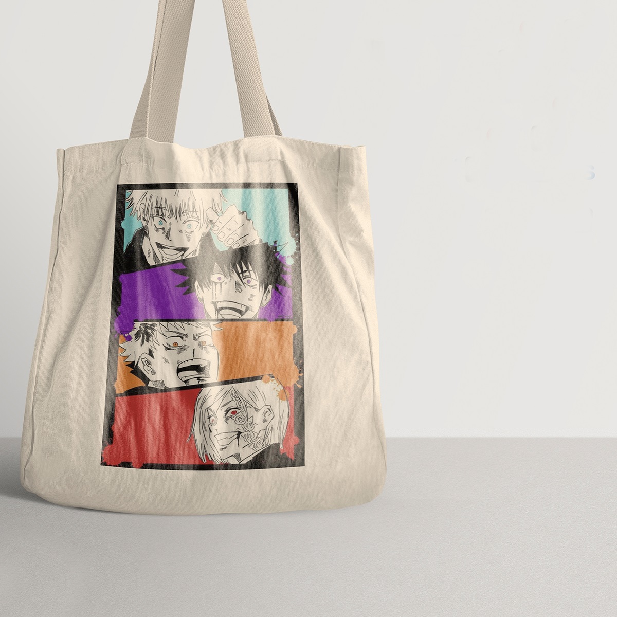 JUJUTSU KAISEN JJK GOJO ITADORI MEGUMI NOBARA ANIME WHITE TOTE BAG JAPAN ANIME TOTE BAG. 