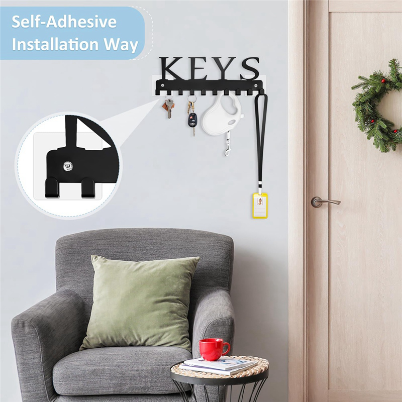 Key Holder Wall Mount, Black Key Hanger Wall Decorative Key Rack Organizer Metal Keychain Holder with 10 Key Hooks Easy Install Easy to Use. 
