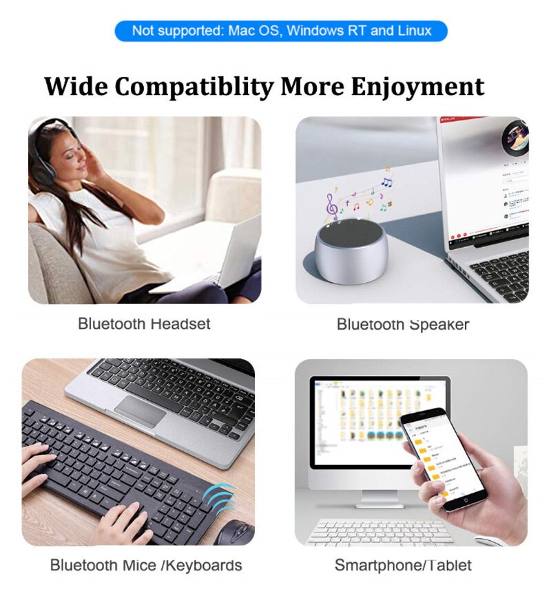 TEROW USB Bluetooth-compatible 5.0 Adapter USB2.0 3Mbps with RTL8761BUV Chip Transmitter Receiver Dongle for Laptop and Desktop. 