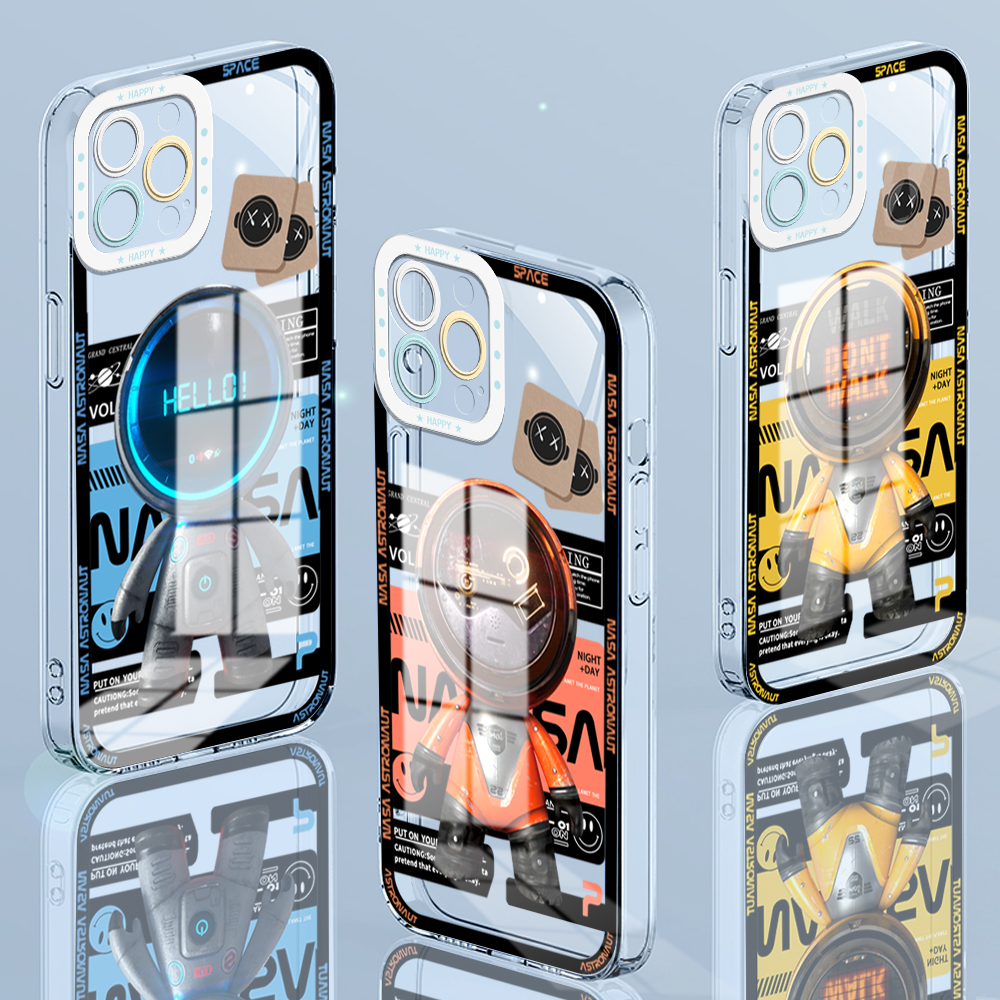 Hontinga for Realme 10 Pro Plus 5G Back Cover New Astronaut Crystal Case Camera Protection Transparent TPU Soft Phone Cover. 