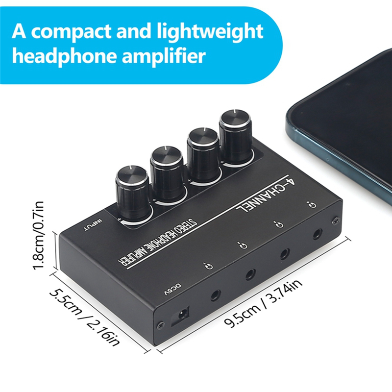 4 Channel Headphone Amplifier Headphone Splitter With 4 3.5MM Headphone Output And 3.5MM Audio Input. 