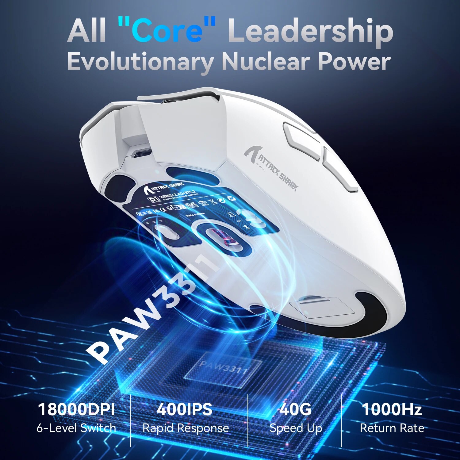 R1 Superlight Mouse Bluetooth 2.4G Wireless Gaming Mouse PixArt PAW3311 Gaming Sensor 6 Adjustable DPI for Office Game. 