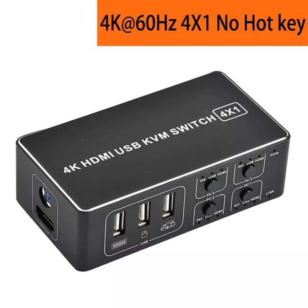 4K HDMI-compatible KVM Switch, 4 ports 4 in 1 Out HDMI KVM Switch Support 4K@60Hz for Laptop HDTV Monitor & UBS Mouse Keyboard-4X1 No hot key