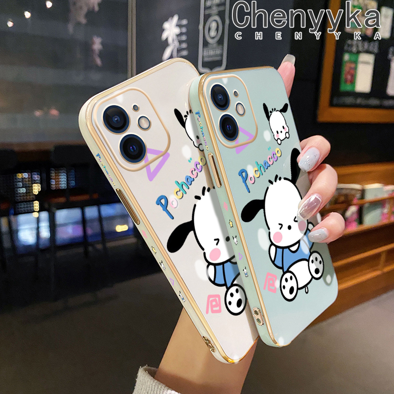 Chenyyka For iPhone 6 6s 6 Plus 6s Plus Case Cartoon Cute Pochacco New Square Edge Pattern Luxury Plating Phone Cases Silicone Soft Case Camera Lens Shockproof Protection Cover. 