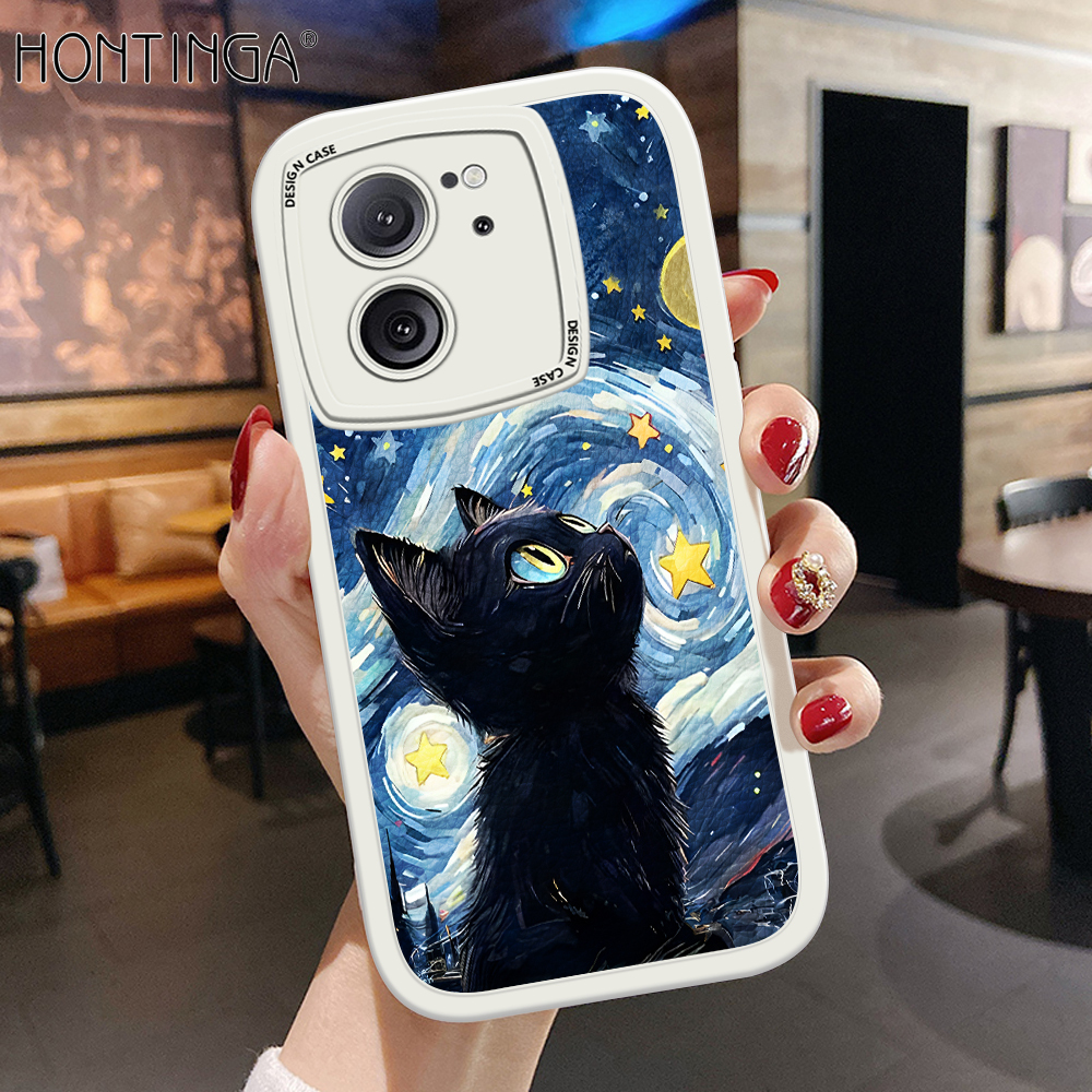 Hontinga for Xiaomi 13T Pro 13T Redmi K60 Ultra Back Cover PU Leather Starry Night Cute Phone Case Soft Silicone Edge Mobile Cover