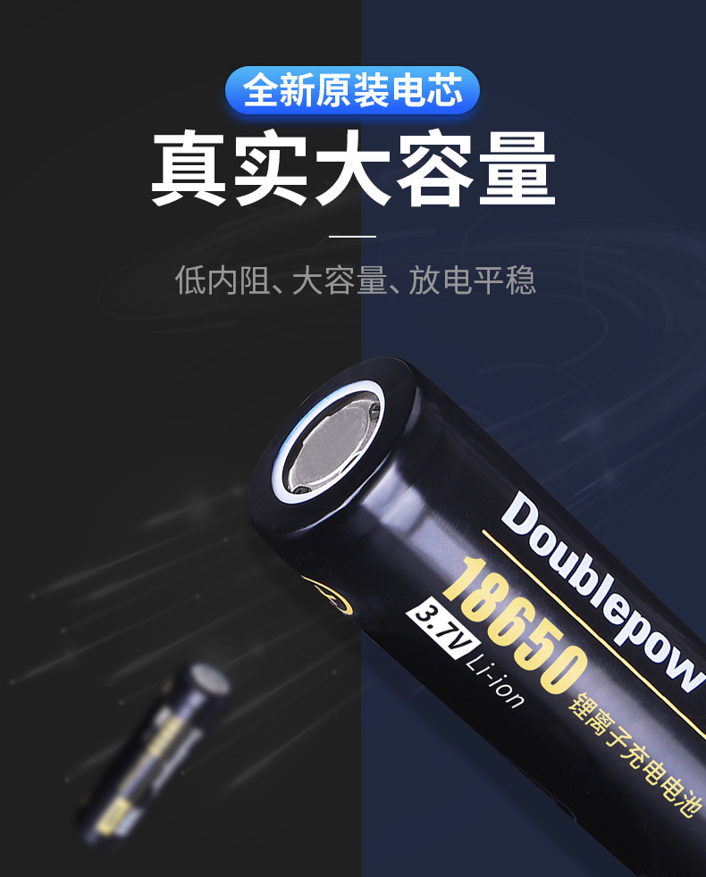 Doublepow 18650 3.7V 7400mWh Lithium ion Rechargeable Li-ion Battery (Flat Top) - 1 piece. 