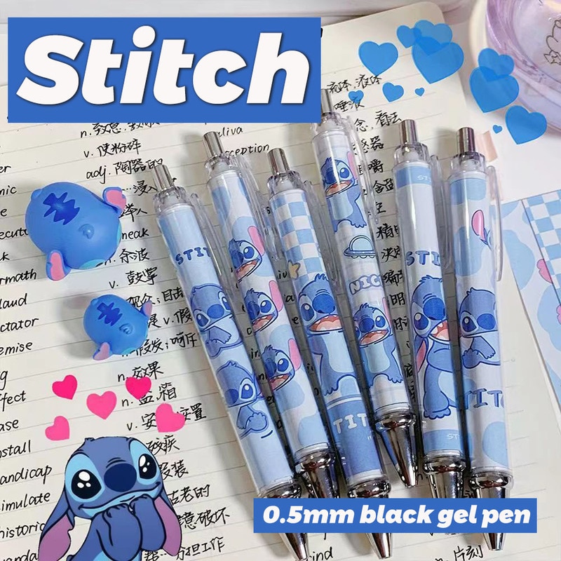 Disney 5 Pcs Gel Pen Cartoonstitch0.5 Lack Ink Signature Pen Office School Writing Supplies Stationery Children Festivalgift