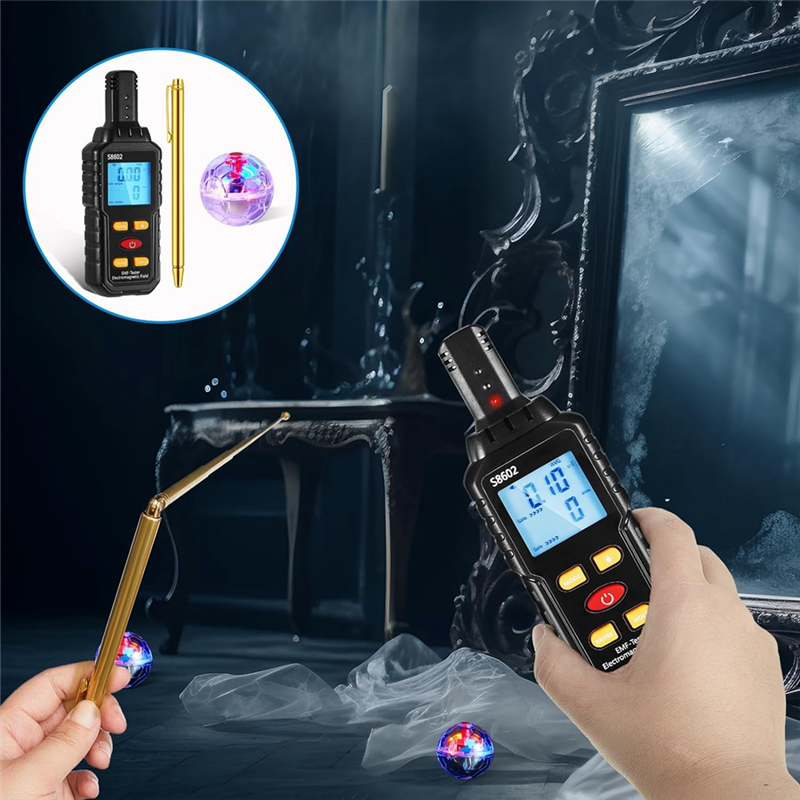 Ghosthunting Equipment Kit 1 EMF Radiation Detector 2 LED Cat Balls 2 Copper Track Poles Cat Balls Ghosthunting Ghost Equipment 5PCS. 