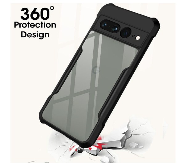 TheGiftKart ShockProof Clear Back Cover Case for Google Pixel 7 PRO | 360 Degree Protection | Hard Transparent Back Cover Case for Google Pixel 7 Pro (PC & TPU, Black Bumper). 