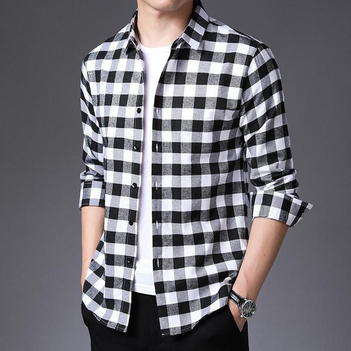 Gingham shirt black outlet and white