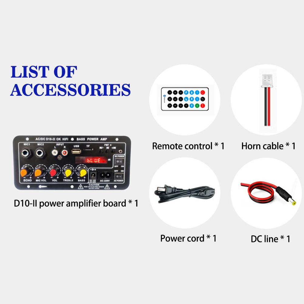 D10-II 12V 24V Car Bluetooth Amplifier Board AUX TF Card USB 30-120W For 4 Ohm 40W Speaker 220V EU Subwoofer Audio Amp Module. 