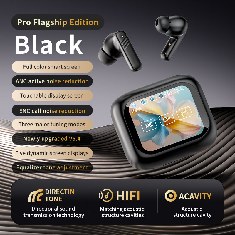 Touch screen Wireless Earbuds-ANC ENC-Long Battery Life-Bluetooth 5.4-AAC acoustic cavity bass-LEC full-color touchscreen-Incoming call alerts-Low latency. 