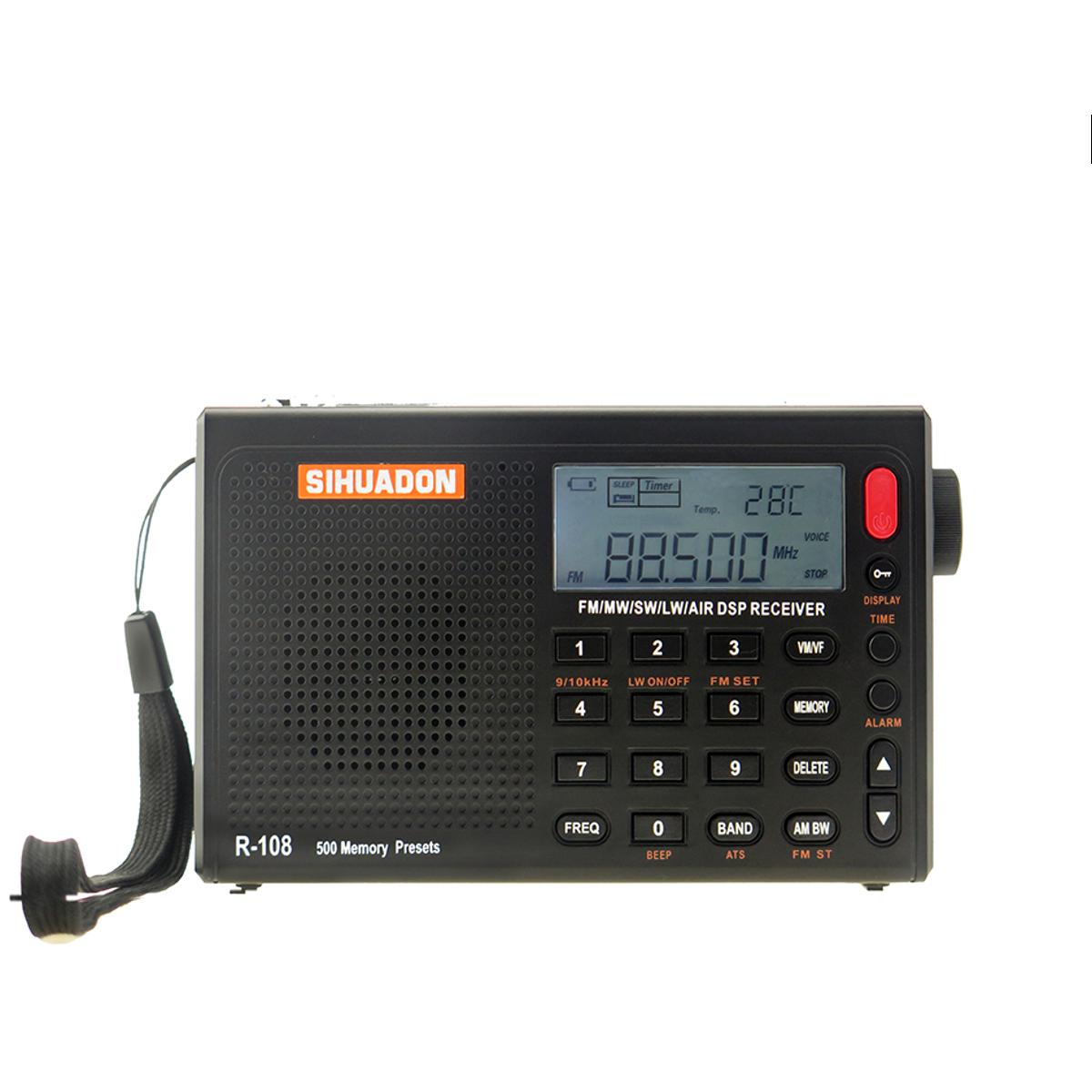 SIHUADON R-108 Radio FM Stereo Digital Portable Radio AM SW Air Radio Receiver Alarm Function Display Clock Temperature Speaker