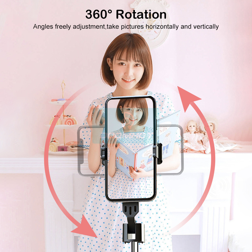 DoomHot P04 Bluetooth Selfie Stick Stretchable Holder Portable 3 Colors LED Fill Light Anti-Shake Stabilizer Adjust 360°Rotating Stand Holder Self-Timer Artifact Rod. 