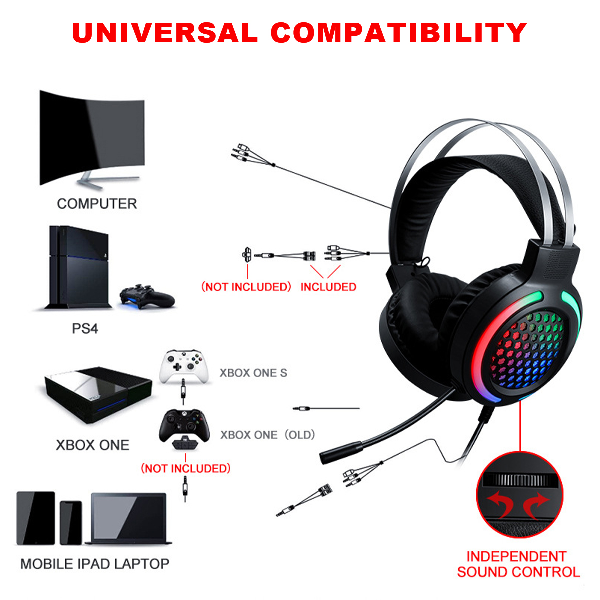 T-Wolf TF400 4Pcs Gaming Devices Set 104 Keys LED Backlit Gaming Keyboard 2400 DPI Mouse 50mm 3.5mm Wired Headset Anti-slip Mouse Pad Combo MA. 