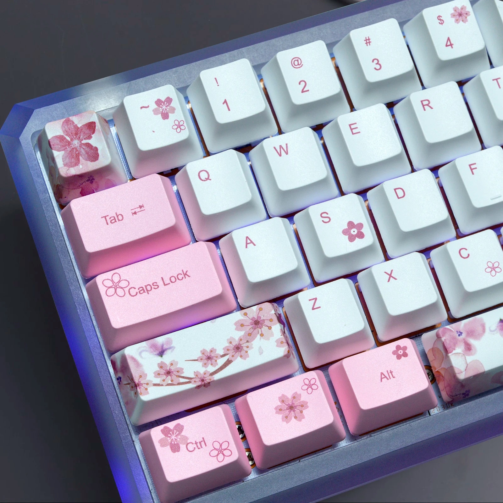 SAKURA 60% 100% Mechanical Keyboard Double-shot PBT Keycaps OEM Profile For Cherry MX Switches and DIY Gaming Bluetooth Keyboard