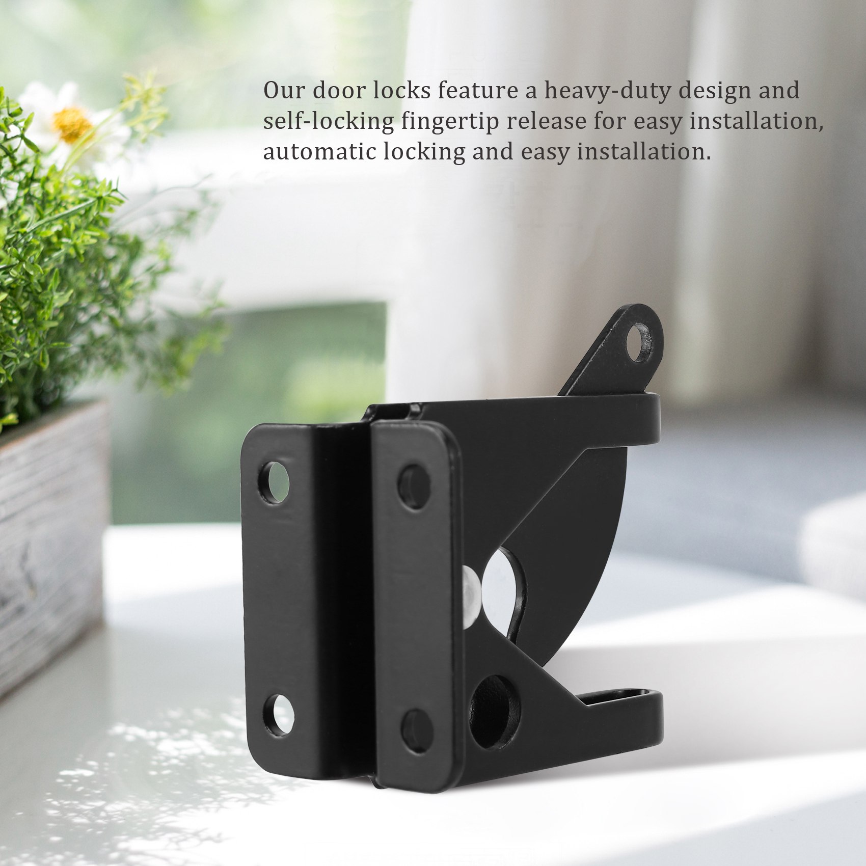 Self Locking Gate Latch Automatic Gravity Lever Fence Gate Lock for Wood Fence Gate Door Latches Steel Black. 