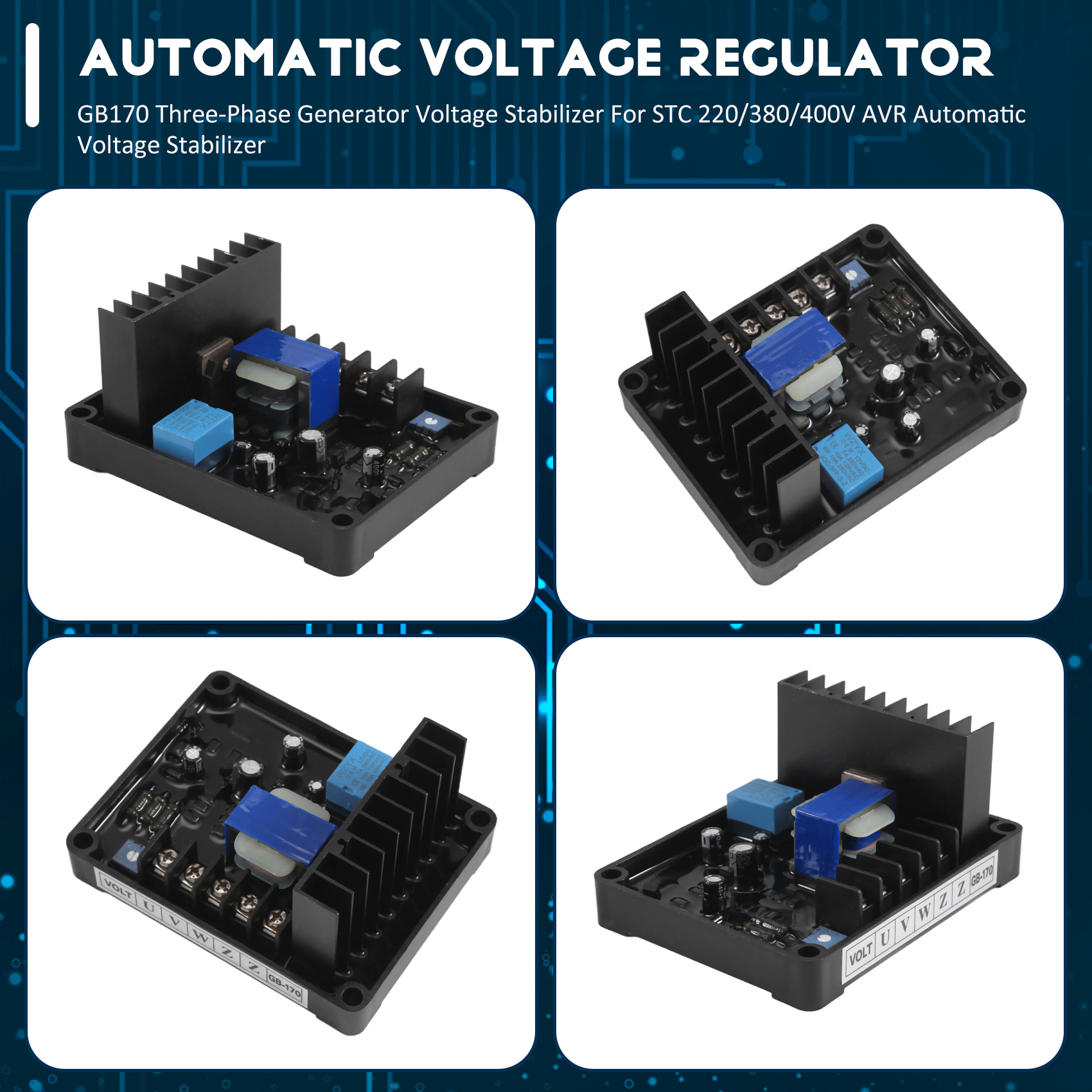 GB170 Three-Phase Generator Voltage Stabilizer for STC 220/380/400V AVR Automatic Voltage Stabilizer. 