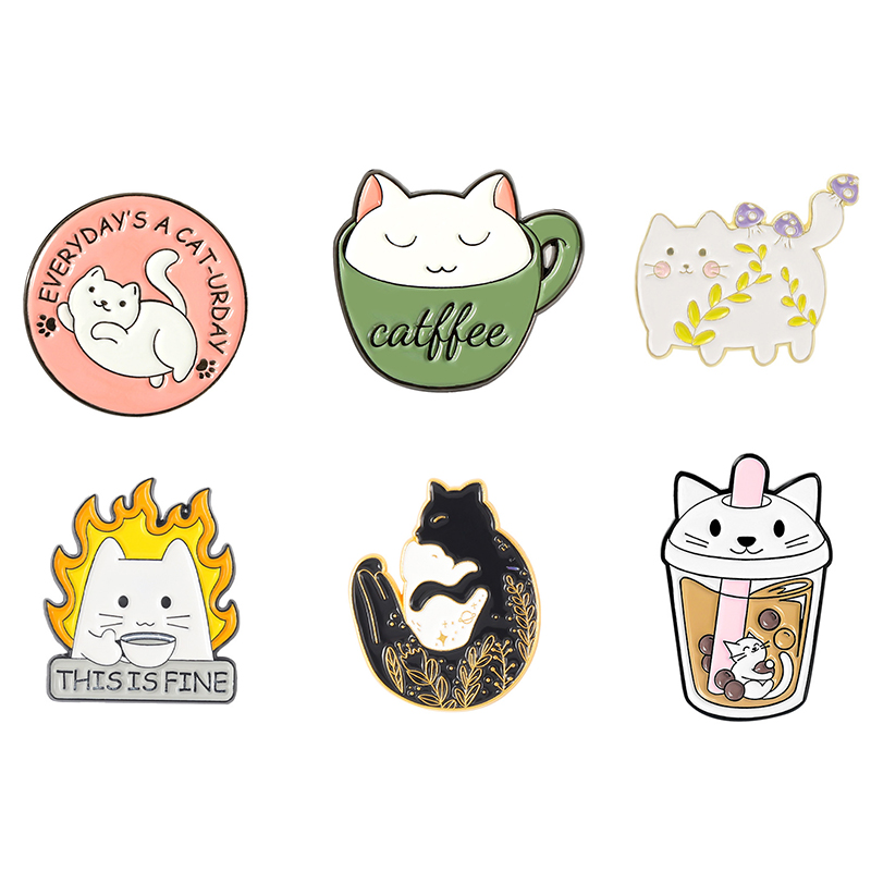 Fashion Simple Round Small Animal Lapel Pins Dog Cat Sun Series Baked Lacquer Trend Versatile Brooches Clothes Bag Accessories