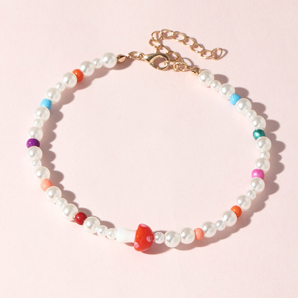 FZ0270 Pearl Rice Bead Anklet Amazon Popular Elements Mushroom Accessories Women's Anklet Adjustable Jewelry