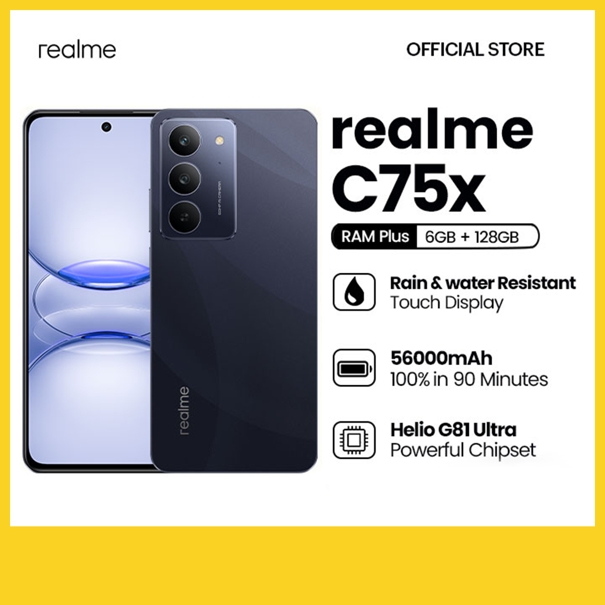 Realme C75x - IPS LCD - 6.67 Inches Display - 6GB RAM 128GB ROM - 50MP Rear Camera - 5MP Front Camera - Dual SIM - 5600mAh Battery. 