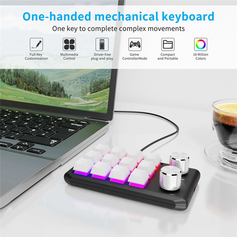 Custom Keyboard Volume Button Knob Programming Macro Gaming Black, 12 Keys 2 Knob Bluetooth. 
