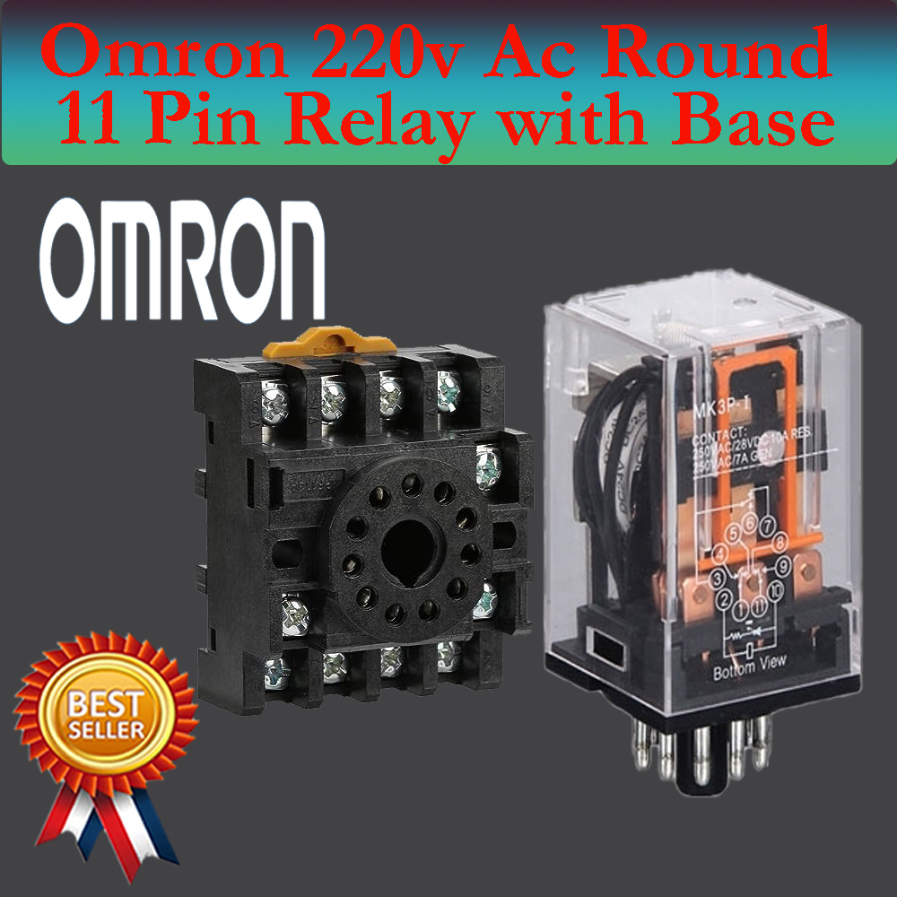 Omron AC 220V/240V 10A Coil Round 11 Pin MK3P-I Power Electromagnetic Relay With Base