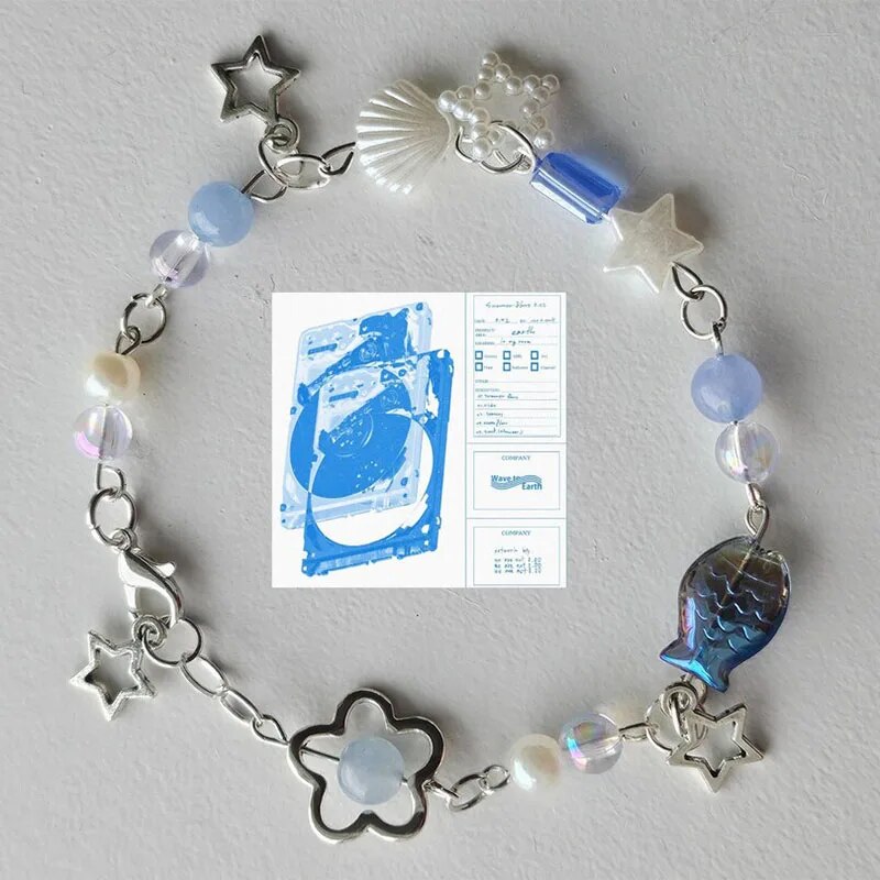 Wave earth beaded bracelet aesthetic charm Handmade y2k