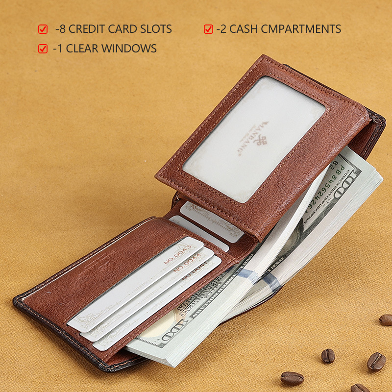 2023 ew en's Wallet ead Layer Leather Anti theft Card Swipe FI Leather Wallet Foreign rade. 