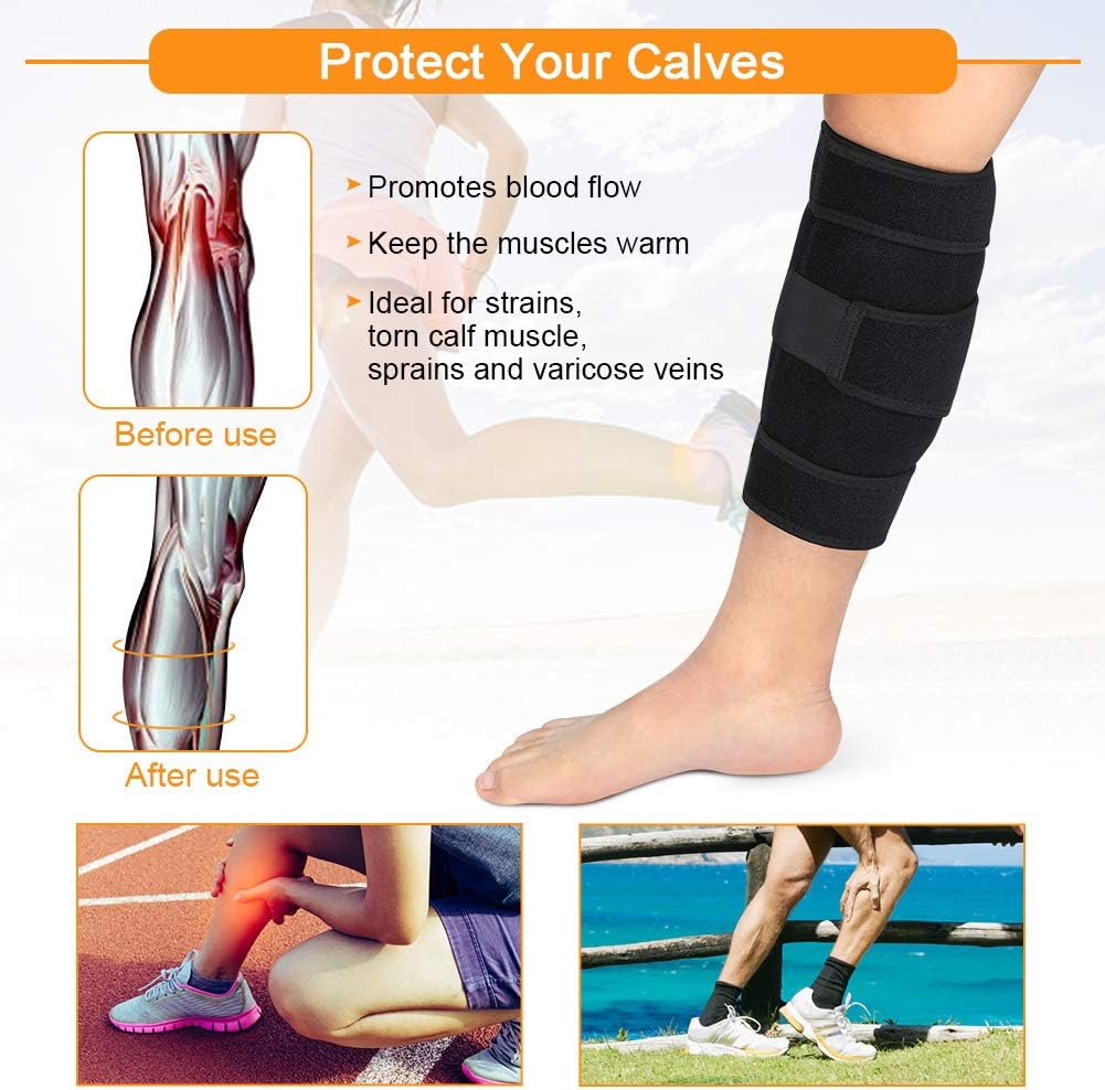 Calf Brace Adjustable Shin Splint Support Sleeve Leg Compression Wrap for Pulled Calf Muscle Pain Strain Injury, Swelling, Fits Men and Women. 
